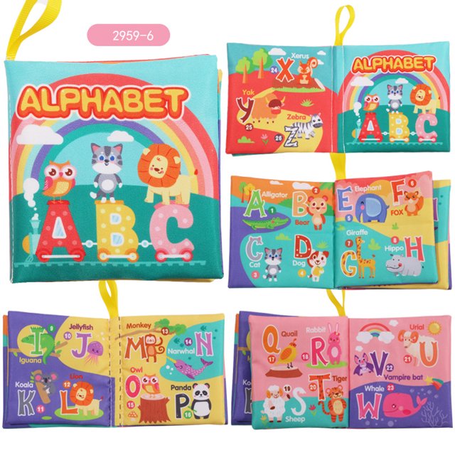 Libro de tela tridimensional para bebés Animal World English Palm Book Libro de tela para bebés Educación temprana Juguetes cognitivos