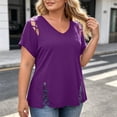 thumbnail image 4 of FchengtaiS Plus Size Tops Womens Short Sleeve V Neck Tshirts Hollow Out Summer Dressy Casual Loose Blouses 1X-5X, 4 of 7