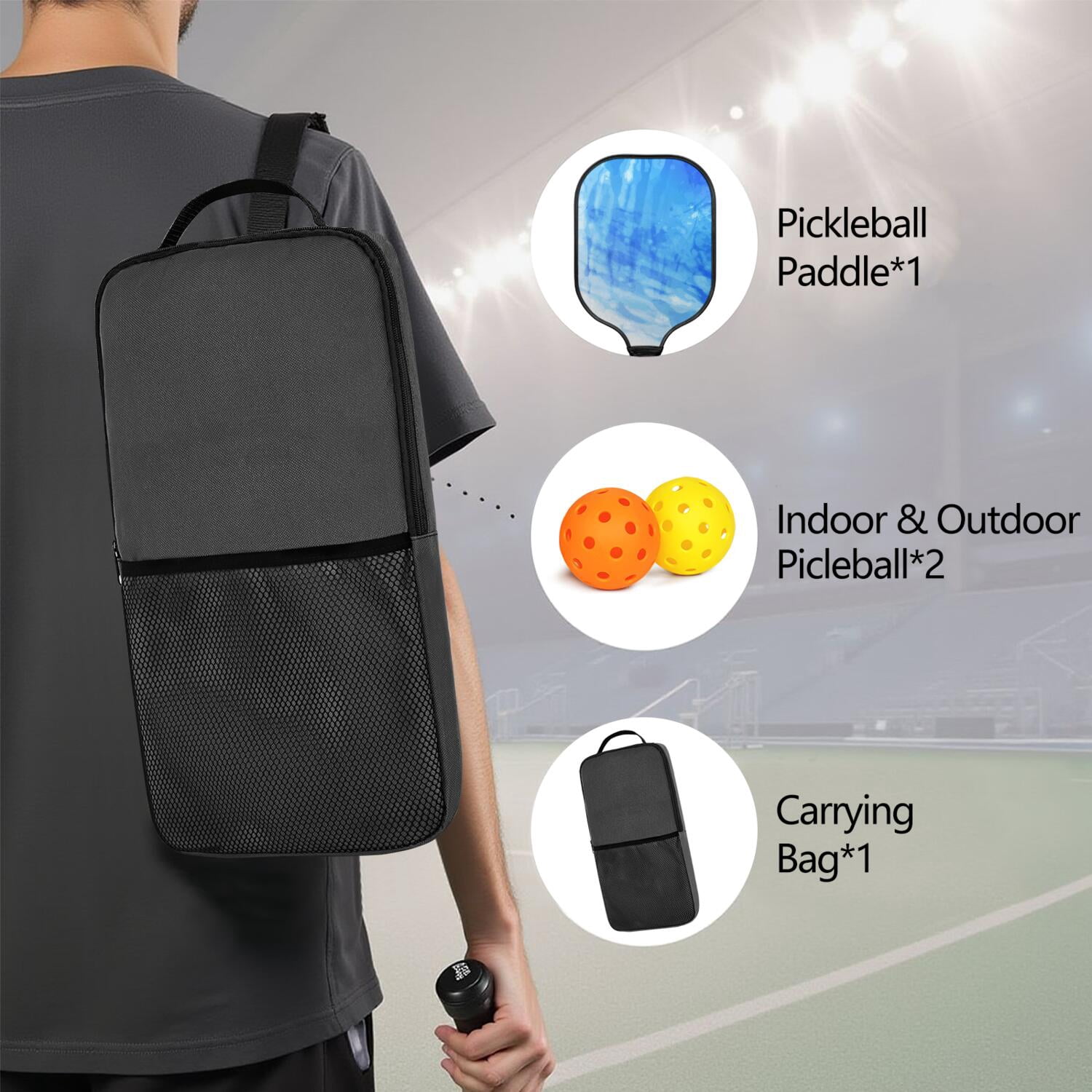 Pickleball Paddles Set Of 1, Fiberglass Surface, Fluid Smoke Aurora Art Style, 1 Paddle, 2 Balls & Bag
