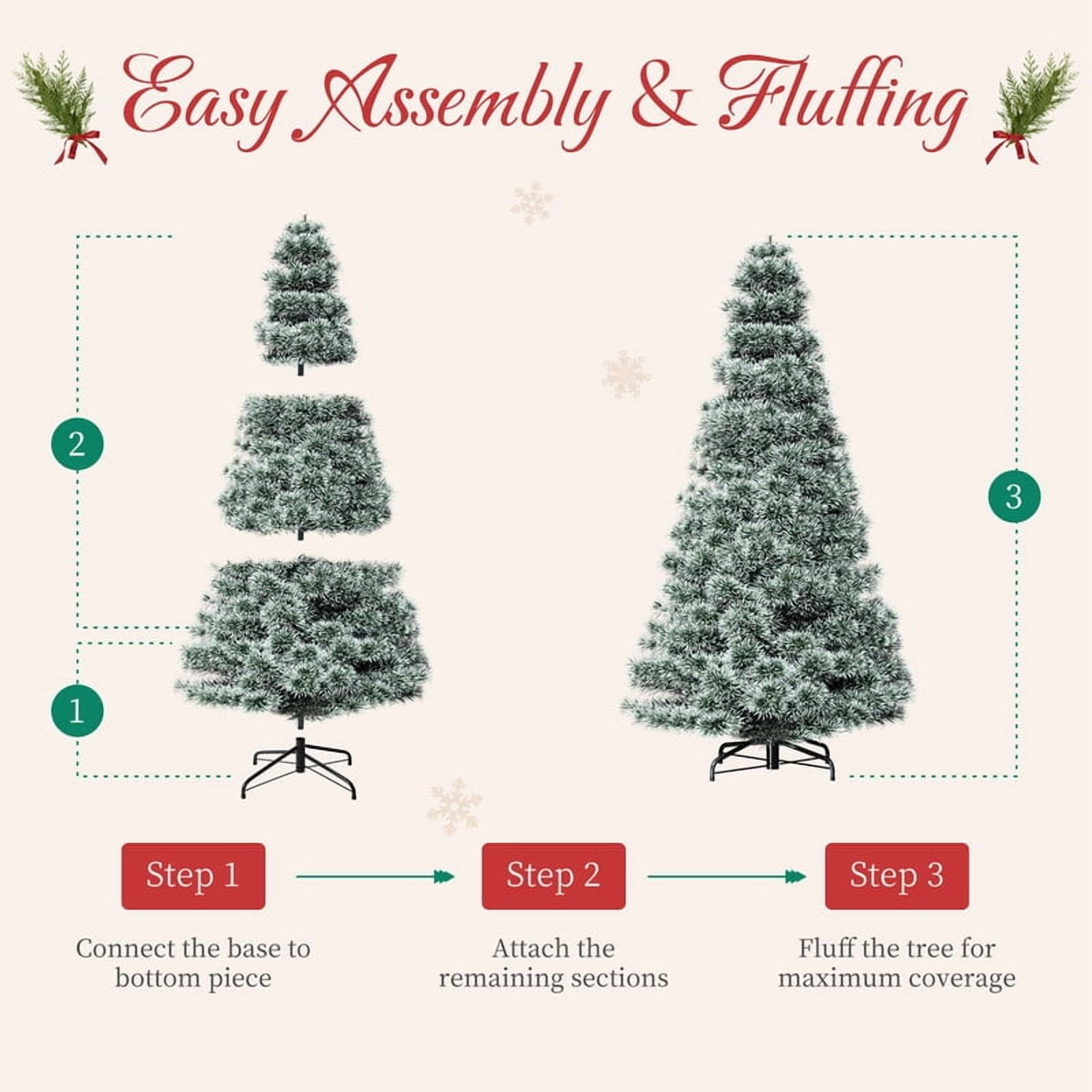 Gianna 6ft Pre-lit Snow Flocked Artificial Christmas Tree, Prelighted Artificial Hinged Spruce Xmas Tree with 700 Branch Tips, 250 Incandescent Lights & Foldable Base for Home