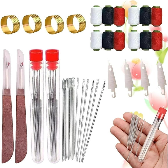 Wondolla Sewing Kit, Sewbuddy Portable Handmade Repair Set, Big Eye Steel Sewing Needles Kit, Stainless Steel Needles for Hand Sewing, Stainless Steel Sewing Needle Kit for DIY Sewing