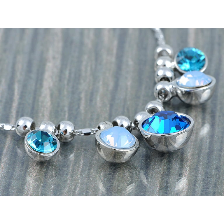 Sapphire Aquamarine Round Bubble Crystal Silver Toned Choker