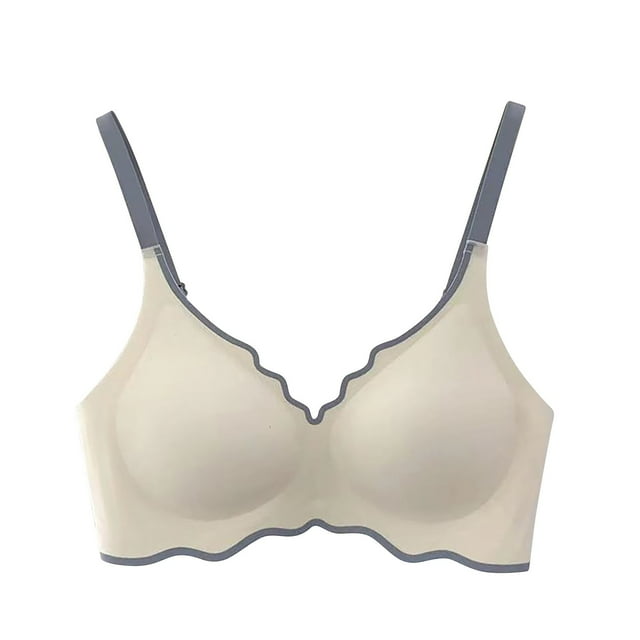 YUTK Padded Bras for Women - Women's Solid Color Seamless Underwear without Steel Rims Detachable Chest Sagging Wave Pattern Bra White S
