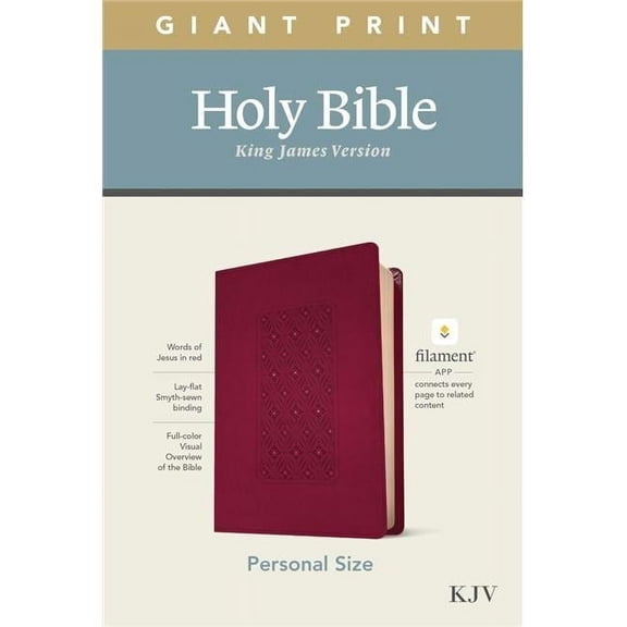Tyndale House Publishers  KJV Personal Size Giant Print Bible, Cranberry Diamond LeatherLike