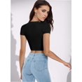 thumbnail image 2 of Women's Short Sleeve Crop Tops Crew Neck T Shirt Sexy Tee, 2 of 5