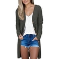 thumbnail image 2 of Women's Ribbed Knit Cardigan Anti-Pill Cloud Comfort Cardigan Fall Lightweight Open Front Coat Coffee Run Chic Pocket Packable Layer Fine Brushed Soft Long Sleeve Blackish Green S, 2 of 9