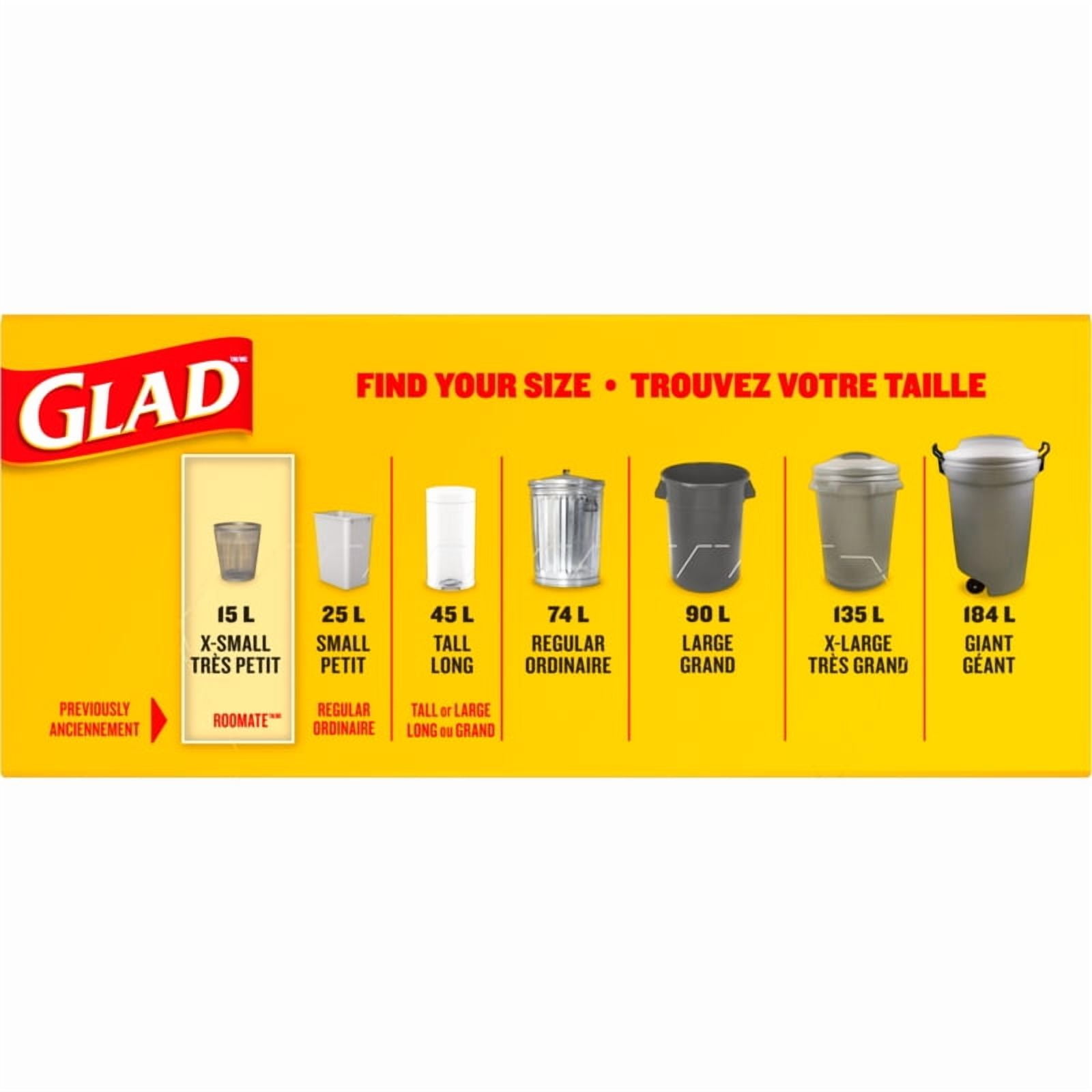 Sacs à ordures Glad® de couleur mauve et au parfum de lavande Format: Très petits sacs de 15 L avec Febreze fraîcheur, boîte de 52 sacs