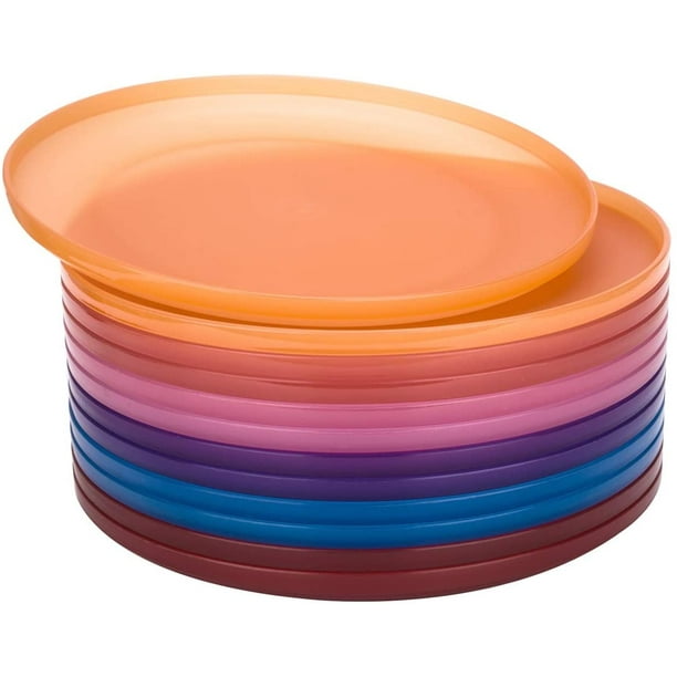 Assiettes à dîner en plastique incassables et réutilisables de 9,75 pouces,  lot de 12 couleurs vives, passent au micro-ondes/lave-vaisselle, sans BPA 