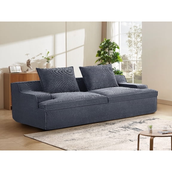 Nimbus Large Full Foam 4-Person Couch for Living Room, Soft Corduroy Upholstery, Wide Armrests, No Assembly Needed, 90 Inch Wide, Grey