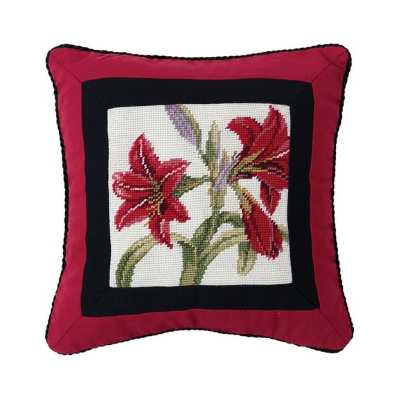 Amaryllis Bouquet Needlepoint Accent Pillow