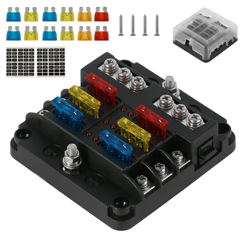 6 Way Fuse Box Standard Blade Fuse Holder with Negative Bus for Car Boat 