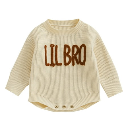 

Toddler Baby Boy Knit Sweater Big/Lil Bro Embroidery Sweater 3M 6M 9M 12M 18M Onesie Brother Matching Outfit Warm Winter Clothes