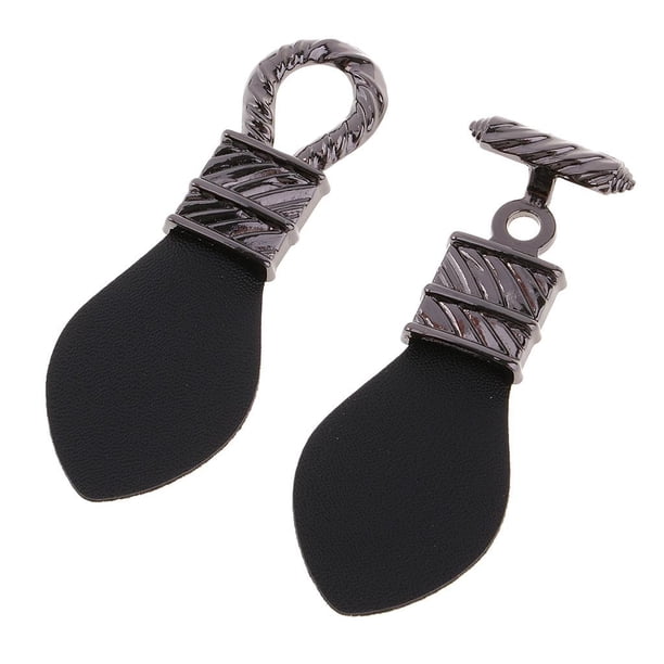 1 Par de Botones de Palanca de Cuero Negro con Cierre de Costura de de Gancho de Metal Dorado Plateado 15 * 3 Cm Plata Soledad Botones de palanca de metal