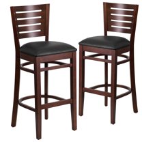 Flash Furniture 2 Pk. Darby Series Slat Back Walnut Wood Restaurant Barstool - Black Vinyl Seat