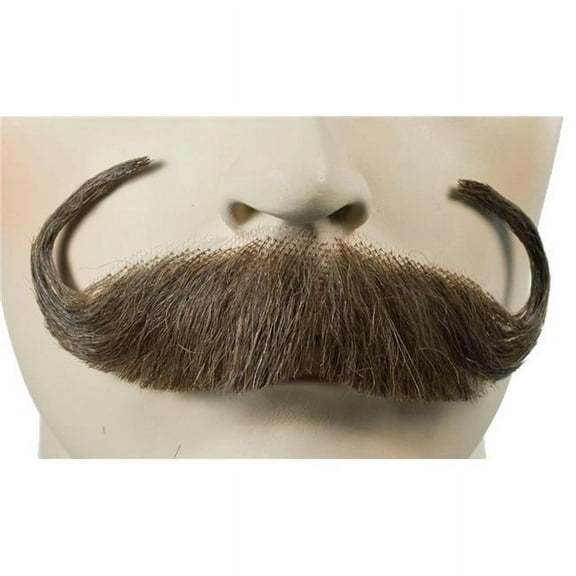 Lacey Wigs LW579DBNGY Human Hair Handlebar Mustache, Brown & Gray