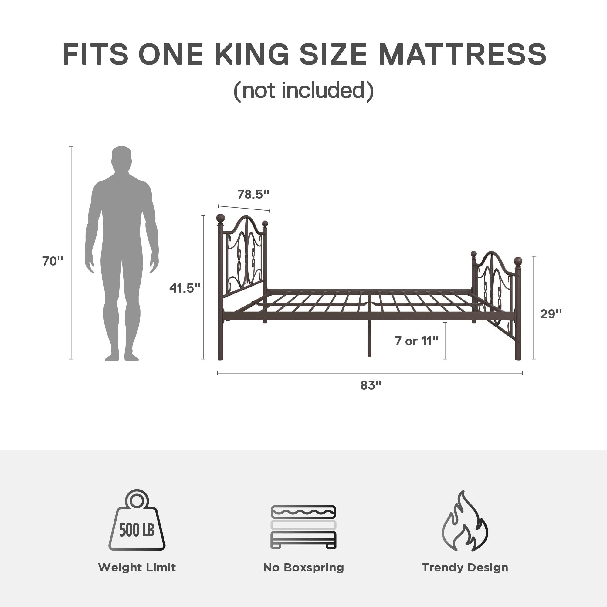 DHP Bombay Metal Platform Bed Frame with Headboard, King, Bronze