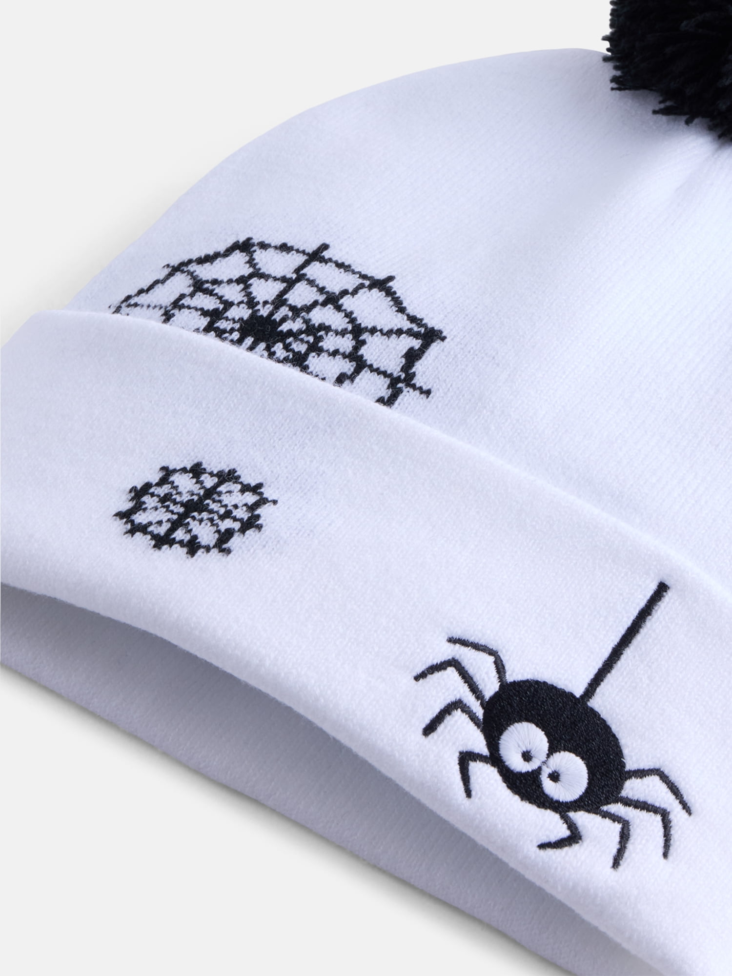 Halloween Women's Embroidered Spider Knit Beanie Hat from Way To Celebrate, White