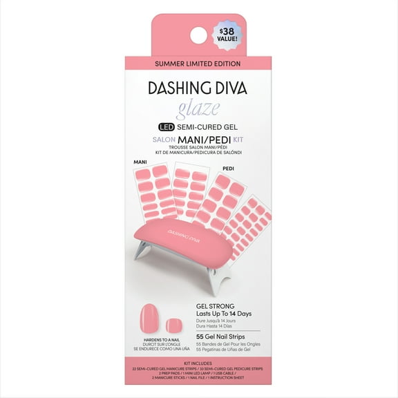Dashing Diva Glaze LED Semi-Cured Gel Salon Mani   Pedi Kit, Gel Nail Strips, Lolli, 55 Count
