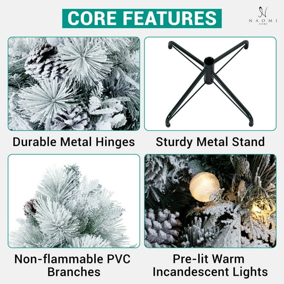 Snowy Christmas Tree-Color:Snow Flocked,Size:7.5ft