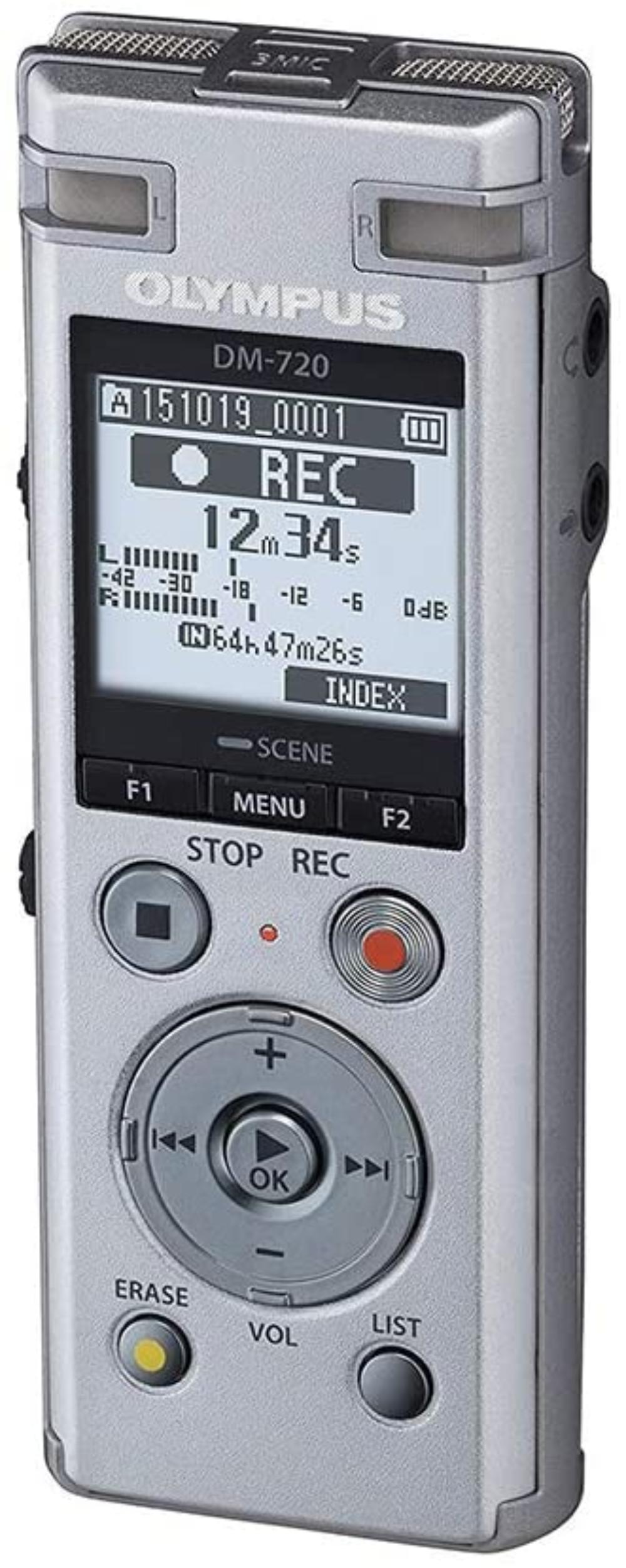 Olympus Voice Recorder DM-720 with 4GB, Micro SD Slot, USB Charging, Direction PC Connection, Transcription Mode, Silver, 4GB built in memory (985 hours) By Visit the Olympus Store
