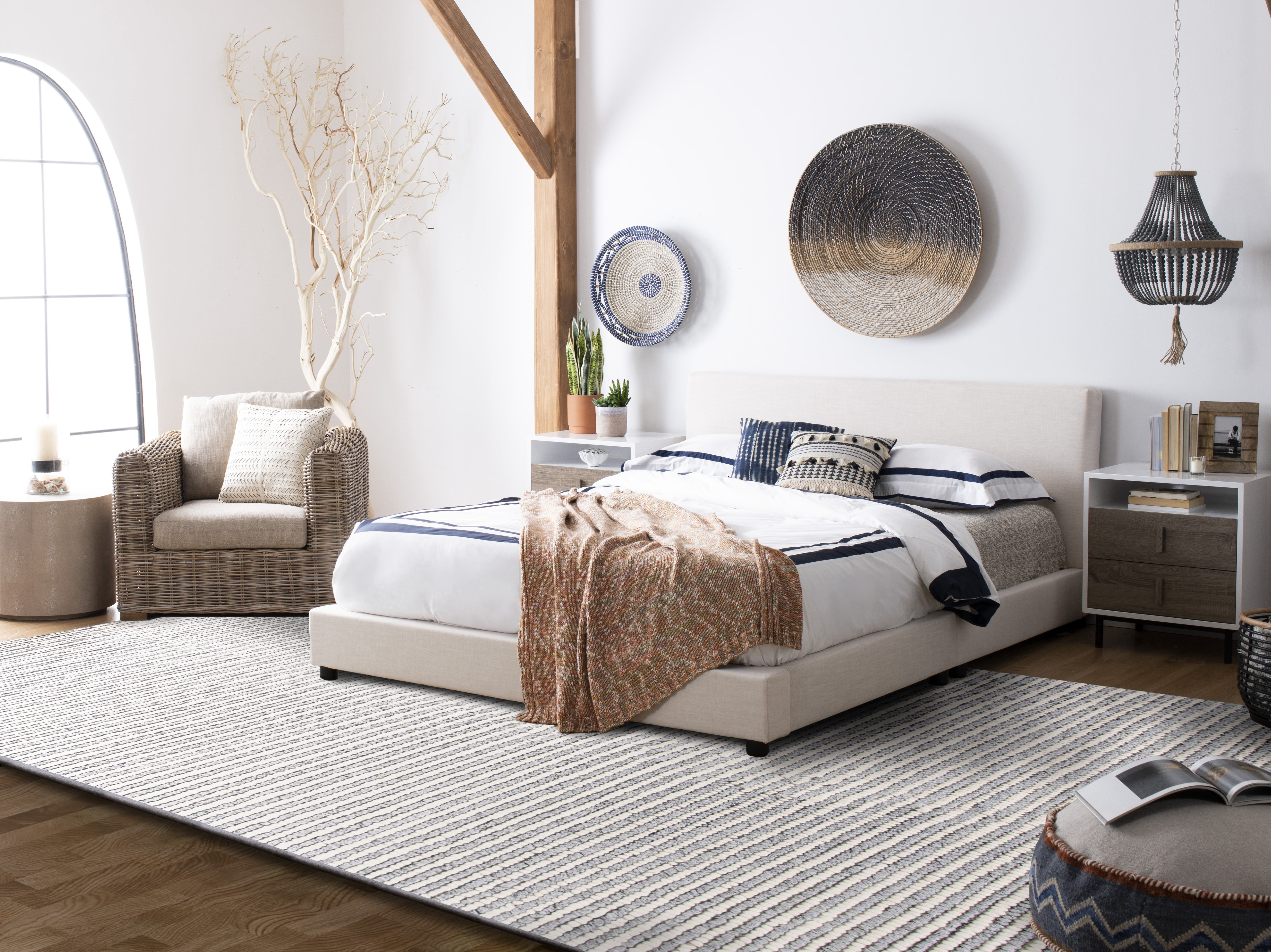 SAFAVIEH Natura Fredrick Striped Area Rug, Ivory/Grey, 6' x 9'