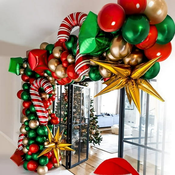 Christmas Balloon Arch Green Gold Red Box Candy Balloons Garland Cone Explosion Star Foil Balloons