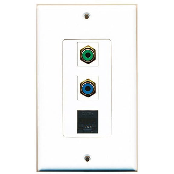 RiteAV - 1 Port RCA Green and 1 Port RCA Blue and 1 Port Cat5e Ethernet Black Decorative Wall Plate Decorative