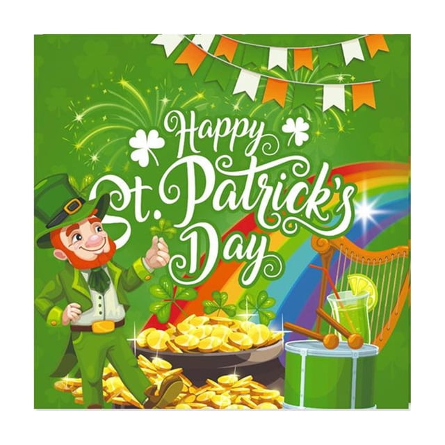 Tauxra St Patricks Day Disposable Party Tableware Set Clovers Print Paper Plates Napkins Cups For Holiday Celebrations