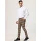 thumbnail image 4 of Pantalones a cuadros de vestir para hombre Pantalones formales ajustados estampados de negocios a cuadros Marron oscuro XL, 4 of 6