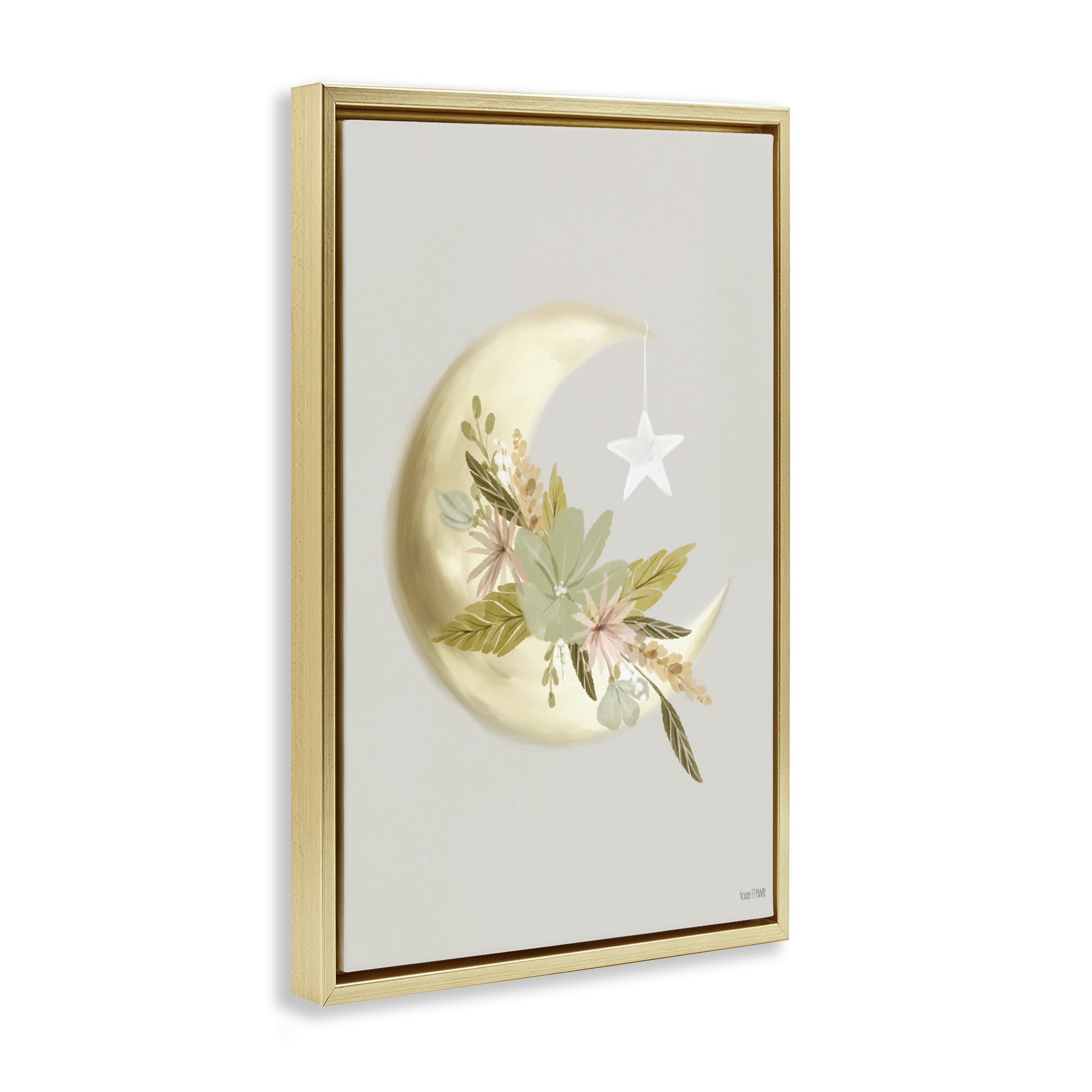 Stupell Industries Moon with Flowers Landscape Painting Gold Floater Framed Art Print Wall Art, 21 x 31