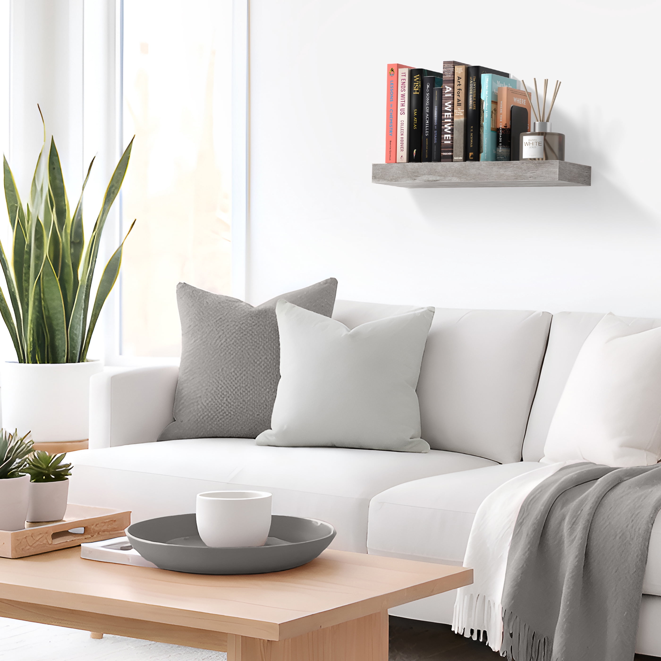 Sorbus 16.25" Floating Wall Shelf, Graywood, Invisible Brackets, Bathroom, Bedroom & Home Decor