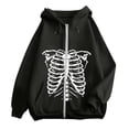 thumbnail image 4 of Women's Zip Up Hoodie Oversized Skeleton Graphic Jacket for Streetwear and Casual Comfort Versatile Spring Fashion Black S, 4 of 4