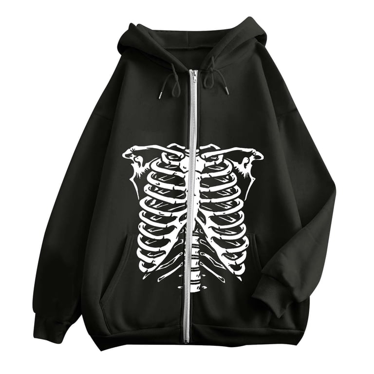 MUXiin Black Womens Zip Up Hoodies Long Sleeve,Men Women Y2K