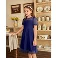 thumbnail image 3 of Oudiya Girls Contrast Mesh Short Sleeve Dress Puffy Casual A Line Party Dress for Kids 3-12Y, 3 of 7