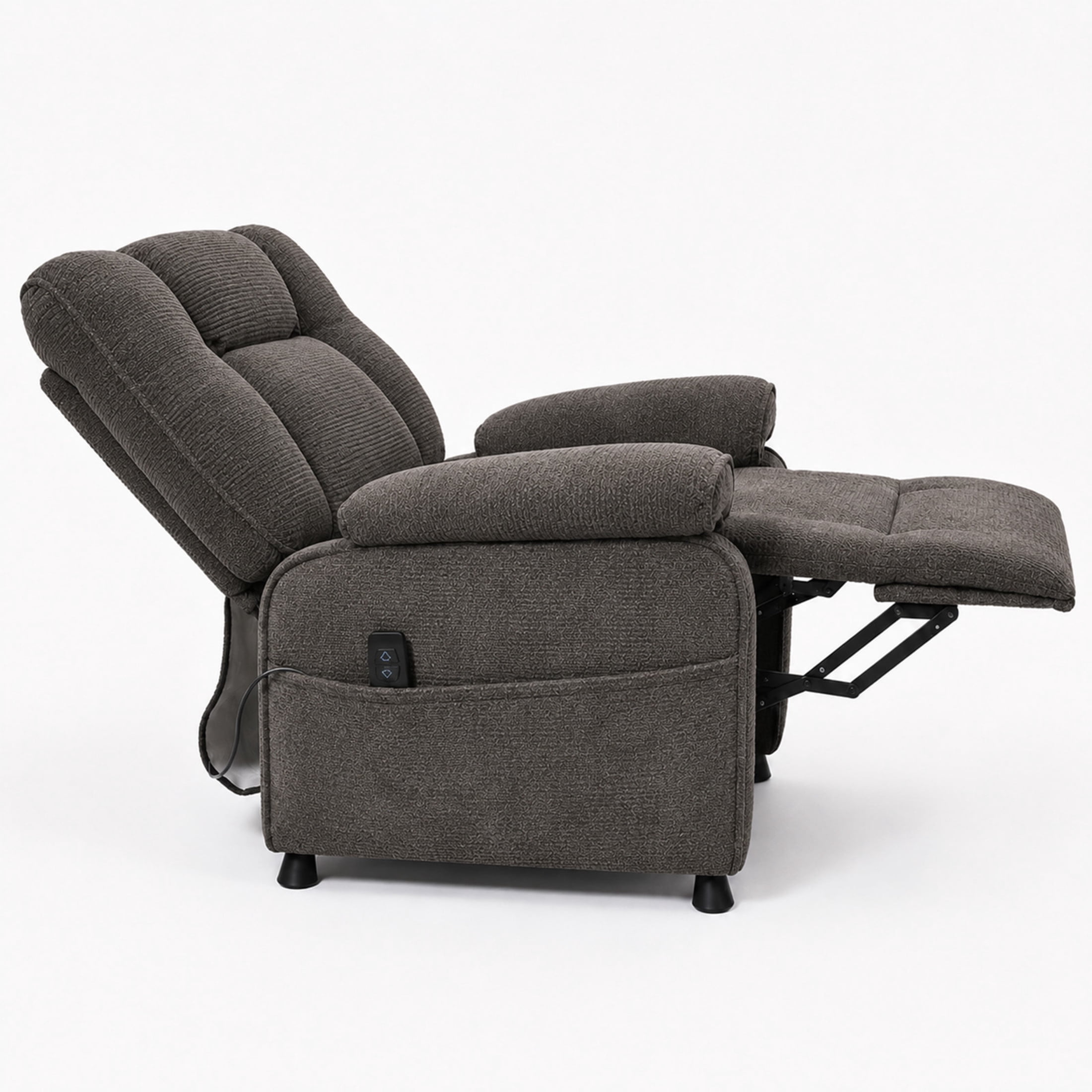GDF Studio Rosane Electric Power Recliner Chair with Side Storage Pocket, Chenille Multi-Scene Lounge Chair, Dark Grey