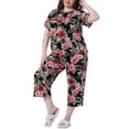thumbnail image 4 of Conjunto de pijama de mujer plus size Agnes Orinda, de manga corta, ropa de dormir suave, conjunto de lounge 2X negro, 4 of 6