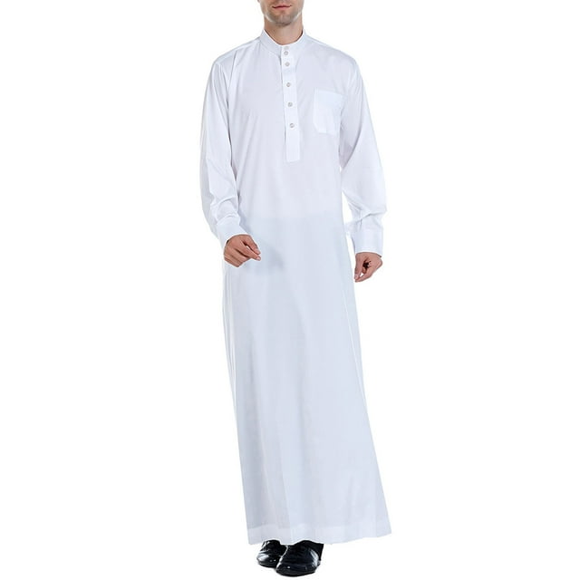 Birdeem Mens Muslim Robe with Button Long Sleeve Pocket Long Fashion Casual Robe