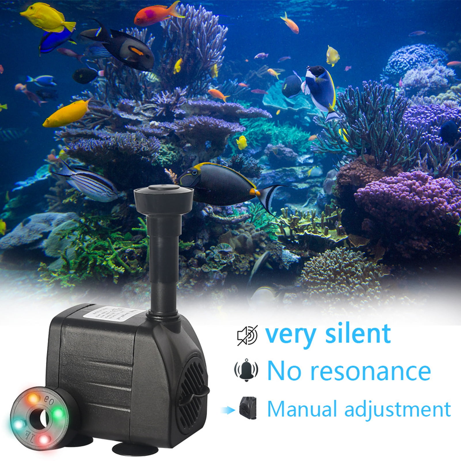 AYYUFE Fountain Pump with LED Light 12 Lamp Beads Strong Suction Cup Hydroponics Garden Pond Fish Tank Aquarium Pump 3-in-1 Ultra Quiet Adjustable Water Pump Indoor Outdoor