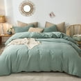 thumbnail image 3 of MooMee Duvet Cover Set 100% Washed Cotton Linen Like Textured Breathable 3 Piece (Green, Oversized King), 3 of 6