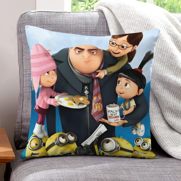 P624-Mi Villano Favorito Fundas de almohada de terciopelo con tema, regalos de funda de almohada, decoración para el hogar, cojín de lanzar, regalo de cumpleaños para fans y parejas. 60cm x 60cm.