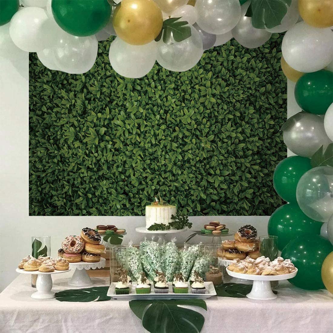 AIIKES 7X5FT Green Floral Leaves Backdrop Still Life Grass Leaf Pictures Background Summer Spring Jungle Party Home Decor Outdoorsy Theme Shoot Props Drop 11-886