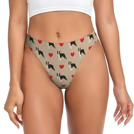 Dog boston terrier heart cute Thongs for Women - No Show Seamless Womens Thongs Underwear  Stretch G String Thongs for Women  Ladies Breathable Thong Bikini Panties Briefs