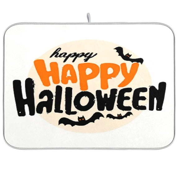 Iauyy Dish Drying Mat for Kitchen Counter, Super Absorbent & Hanging 16x18 / 18x24 Inch (S/M) White Circular Outline