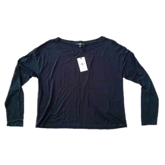 7 FOR ALL MANKIND Long Sleeve BOATNECK Modal TOP Shirt BLACK ( S )
