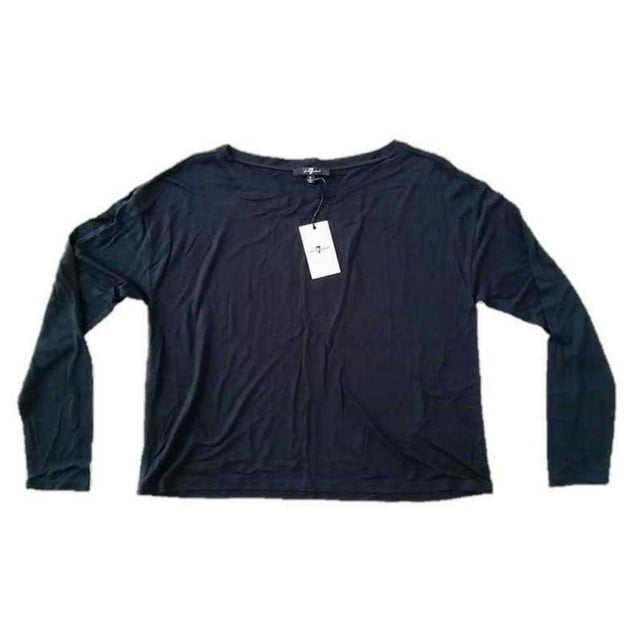 7 FOR ALL MANKIND Long Sleeve BOATNECK Modal TOP Shirt BLACK ( S )
