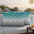 thumbnail image 2 of Outdoor Pillow Cover Teal Green and Gray Ombre Gradient Set of 2 Waterproof Throw Pillowcases Morocco Pattern Decorative Patio Furniture Pillows for Couch Garden Indoor & Outdoor Use, 2 of 9