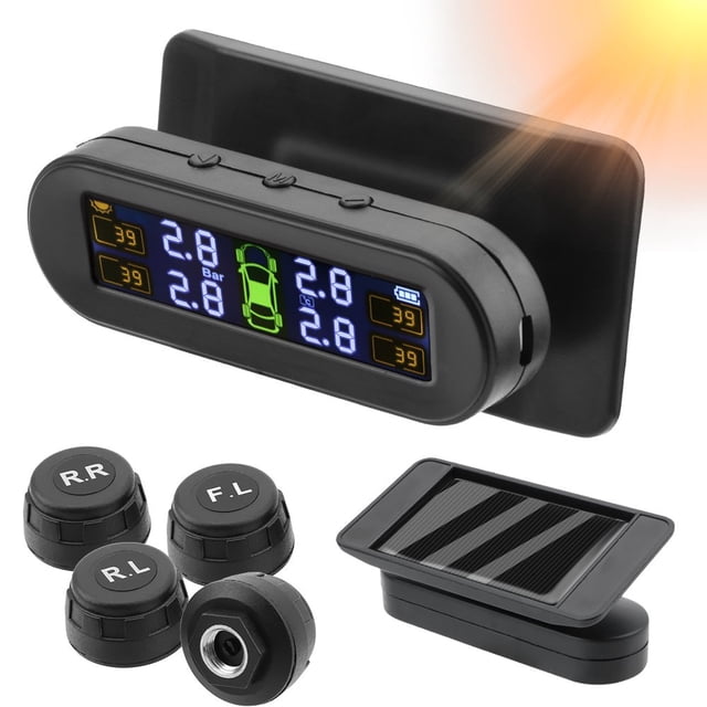 Tire Pressure Monitoring System-Solar Charge Low air pressure high temperature alarm Smart LCD Display with 4 External Tpms Sensor