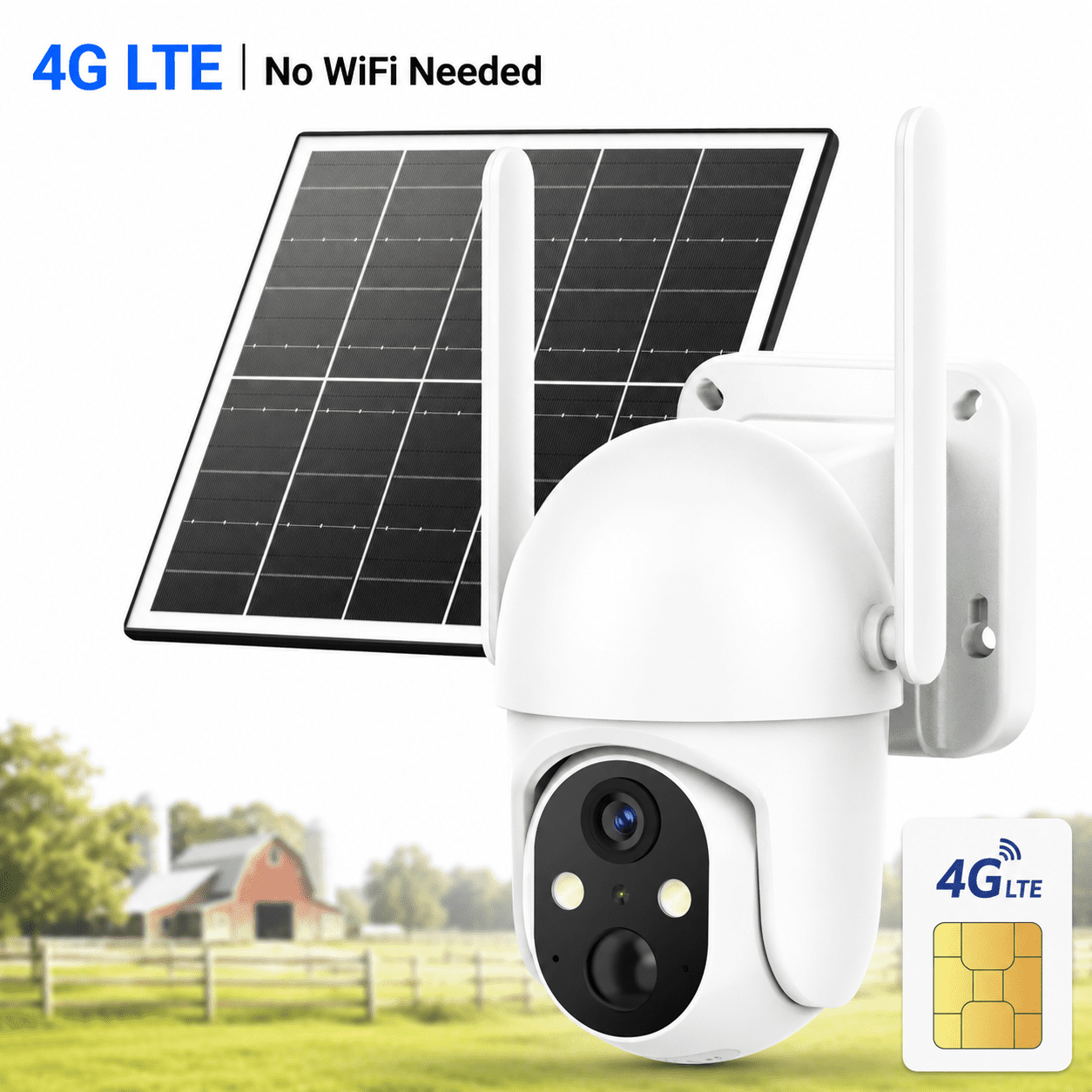 Conico 4G LTE Cellular Solar Security Camera Outdoor, 2K PTZ Wireless Security Camera with SIM Card, No WiFi Needed, AI Human Detection, Color Night Vision, 360° View