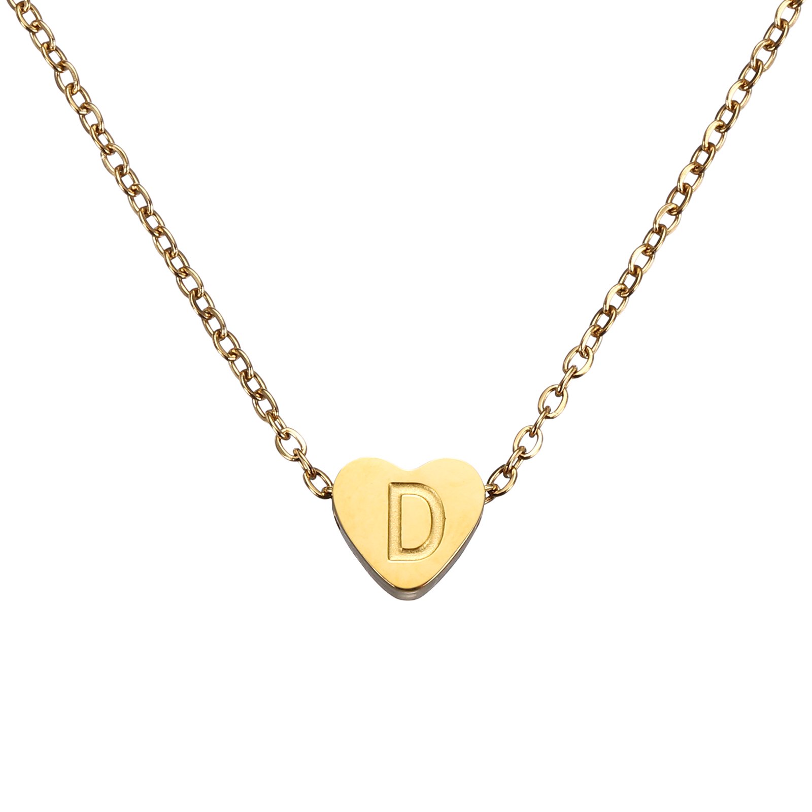 Uxcell Initial Heart Necklace for Women, 18K Gold Plated Stainless Steel Chain Dainty Personalized Name Letter D Pendant Necklaces for Woman Jewelry Gifts, Gold Tone