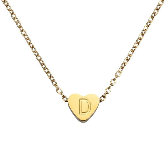 Uxcell Initial Heart Necklace for Women, 18K Gold Plated Stainless Steel Chain Dainty Personalized Name Letter D Pendant Necklaces for Woman Jewelry Gifts, Gold Tone